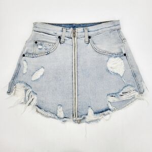 Carmar Distressed Denim Mini Skirt Zip Front Light Wash High Rise Size 26